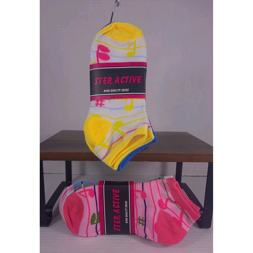 Step by Active High Quality Colorful Striped Socks Music Notes 3-pack Set Of  2